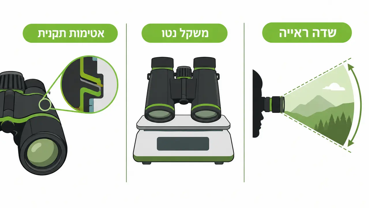 שדה ראייה, משקל נטו ואטימות במפרט של אמצעי ראיית לילה