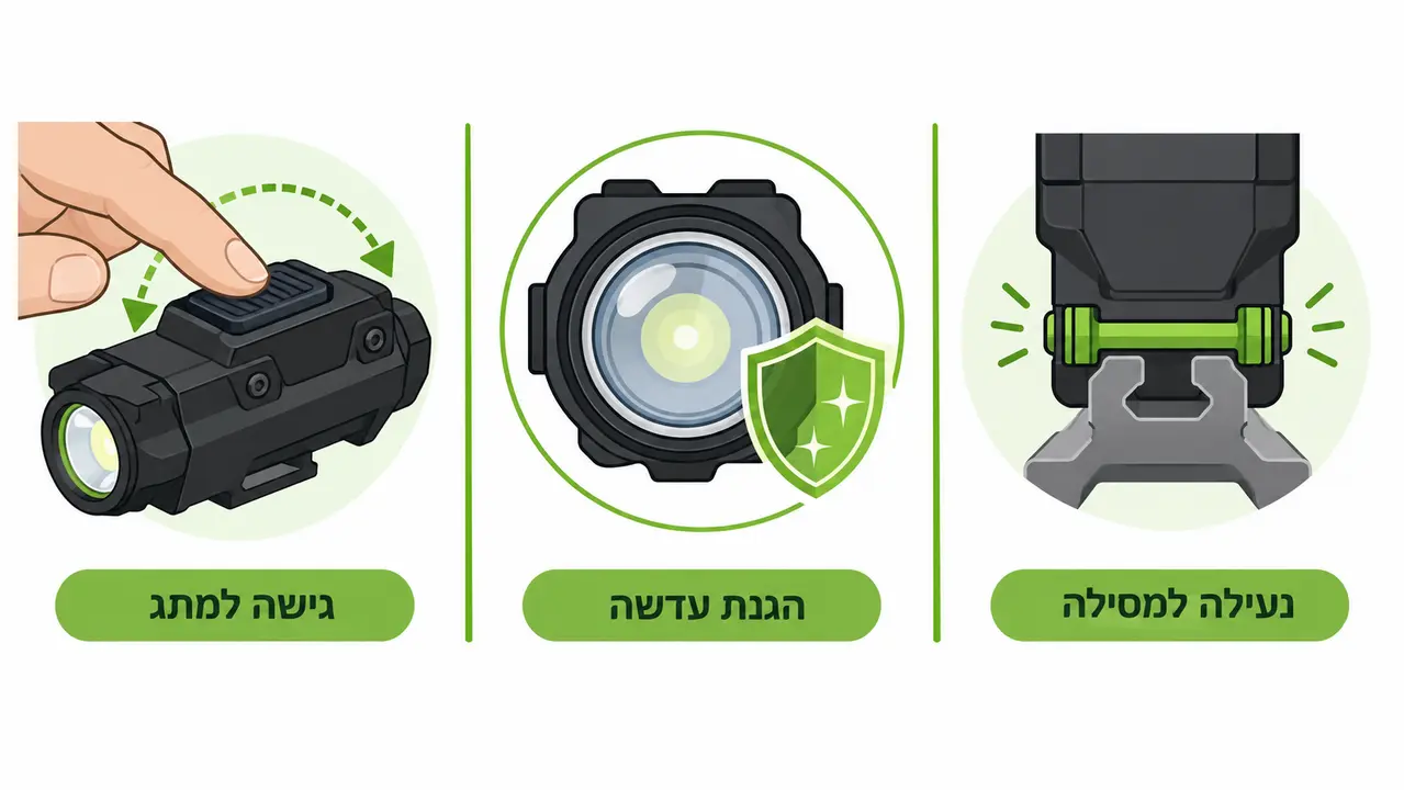 בדיקת פנס לאקדח בקטלוג פרו-טרק לפני אימון ראשון